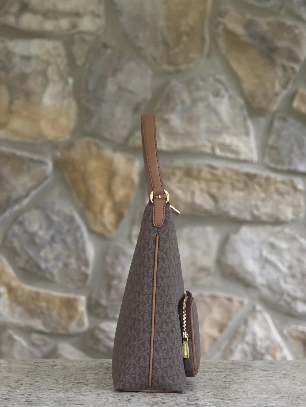 Michael Kors Merritt Large Brown Signature Logo Cargo Shoulder Bag